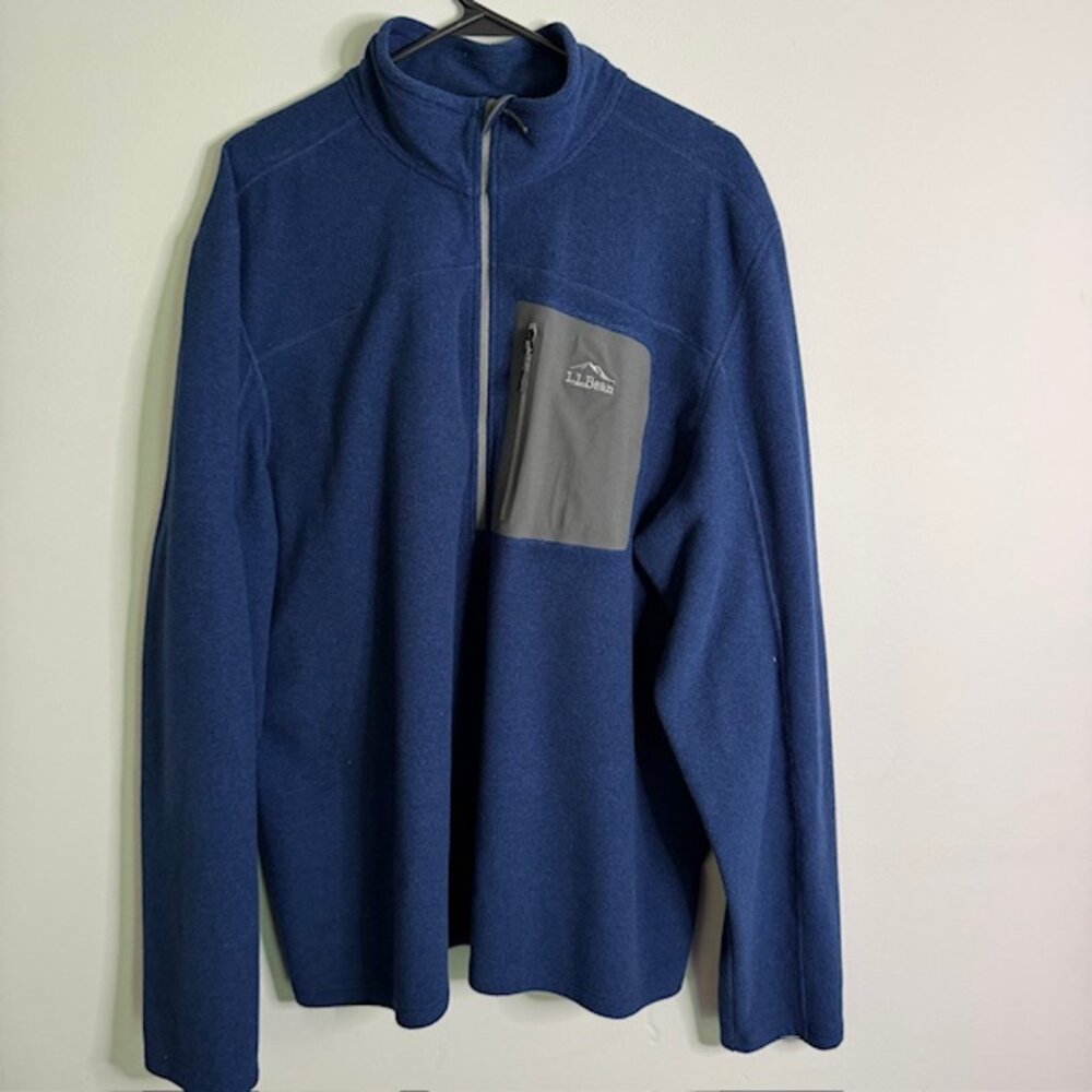 L.L. Bean Men's Blue Quarter Zip Fleece Long Sleeve Pullover Size XXL